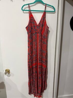 Xtaren Red Printed Spaghetti-Strap Maxi Dress